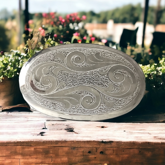 Frye Belt Buckle Etched German Silver Western Vintage Southwestern Cowgirl - Picture 13 of 14